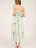 Floral Corset Ruffle Tiered Midi Dress (Sage)