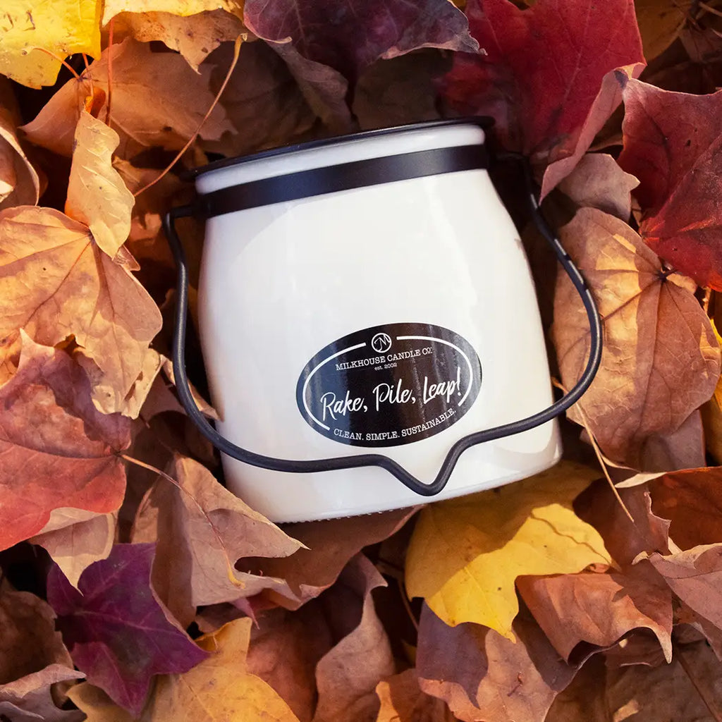 Milkhouse 16 oz. Butter Jar Candle "Rake, Pile, Leap!"