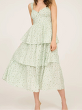 Floral Corset Ruffle Tiered Midi Dress (Sage)