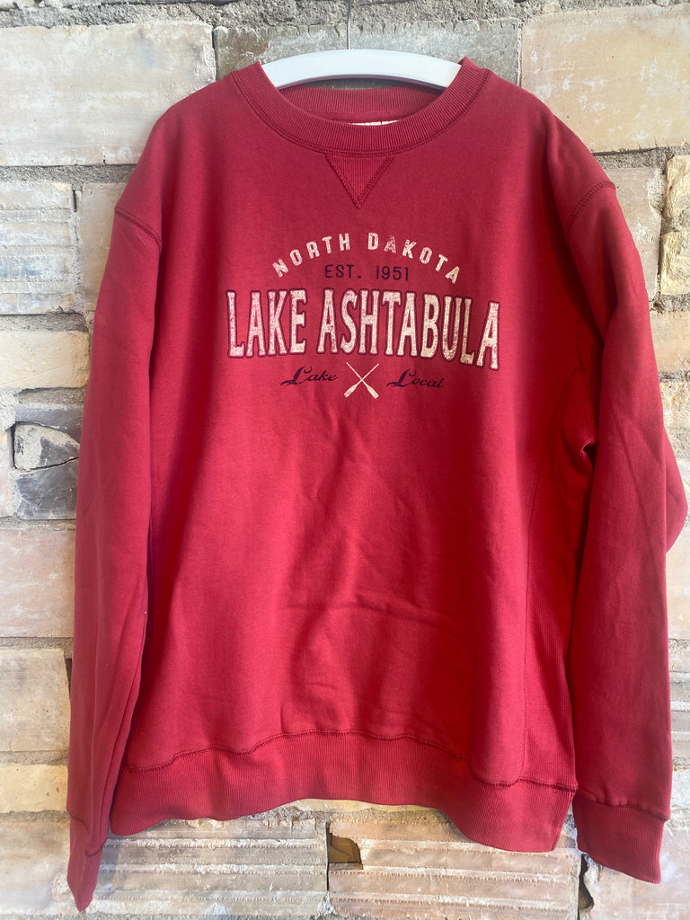 Lake Ashtabula Sanded Fleece Crew Sweatshirt (Red)