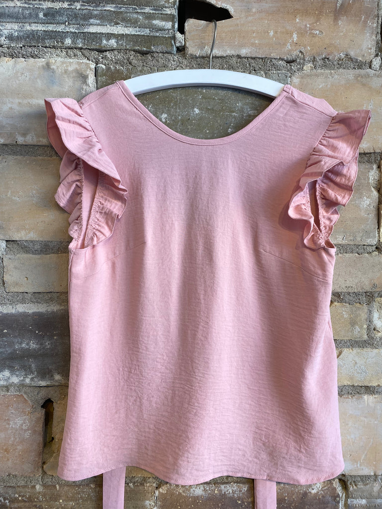 Bow Knot Decor Open Back Flutter Sleeve Blouse