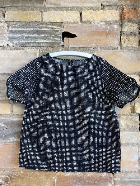 Black with White Short Puff Sleeve Blouse