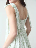 Floral Tie Strap Ruffle Tiered Midi Dress (Sage)