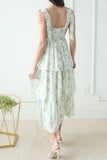 Floral Tie Strap Ruffle Tiered Midi Dress (Sage)