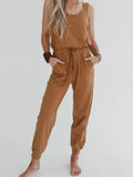 Textured Jumpsuit and Cardigan Set - Camel