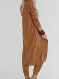 Textured Jumpsuit and Cardigan Set - Camel