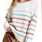 Multi Color Striped Hi-Low Sweater w/ Side Slit