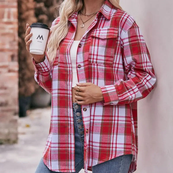 Red Plaid Button Up Long Sleeve Shirt