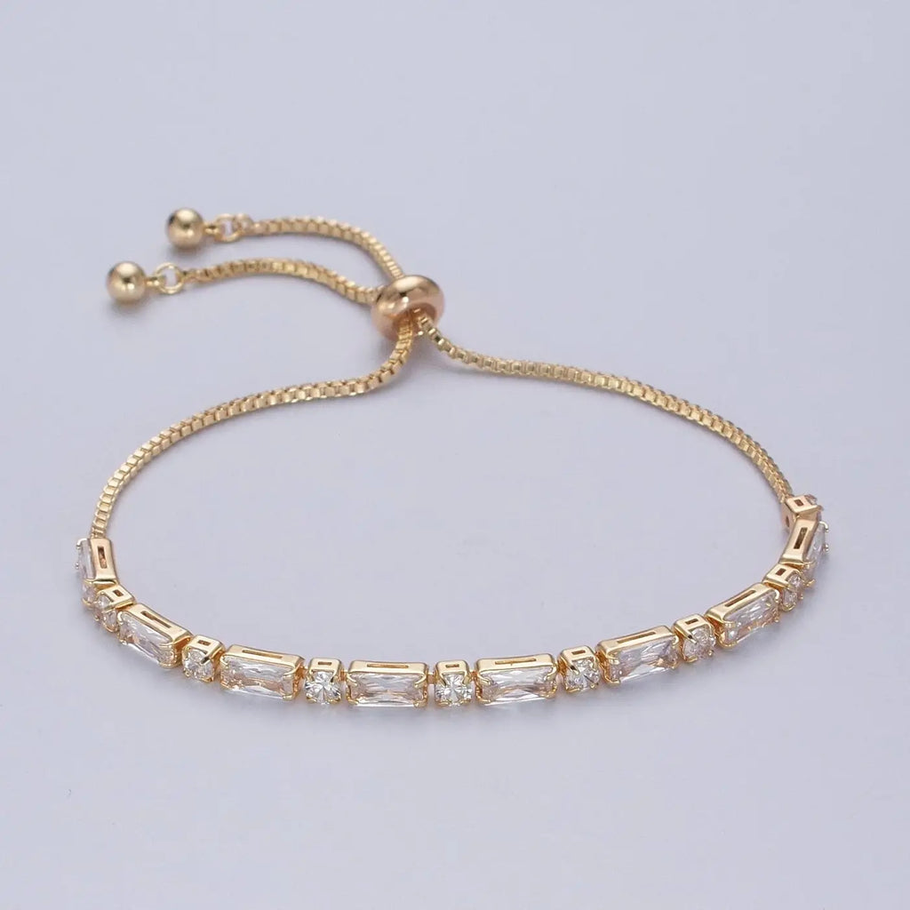 24K Gold Filled Bracelet with Clear Baguette Stone
