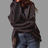 Oversized Two Tone Textured V Neck Sweater Top