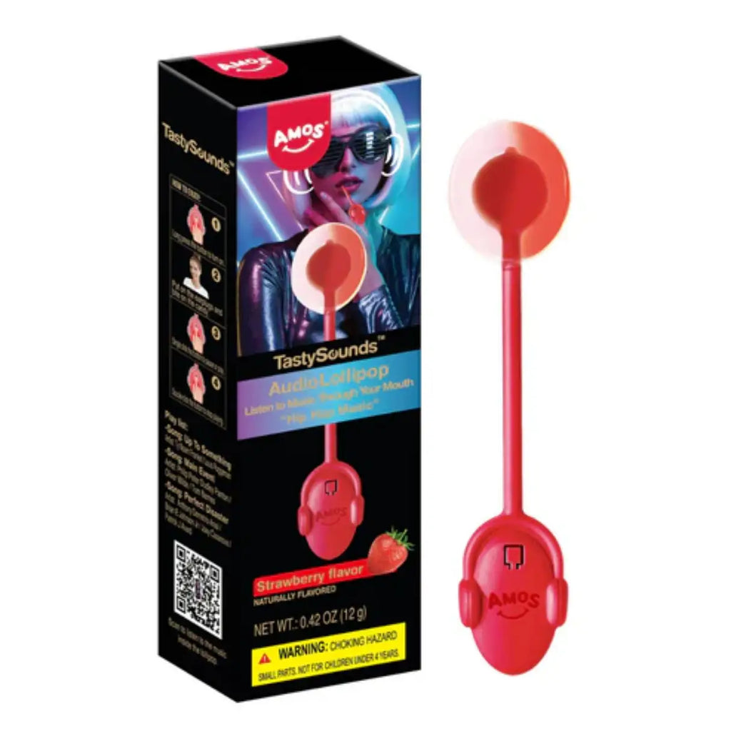 Amos Tasty Sounds Strawberry Hip Hop Lollipop