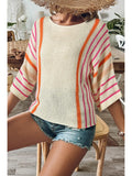 Striped Detail Wide Sleeve Lightweight Knitted Sweater