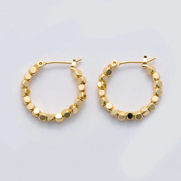 24K Gold Filled Cube Bead Latch Hoop Earrings