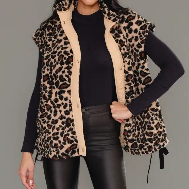 Tan & Brown Leopard Fleece Vest