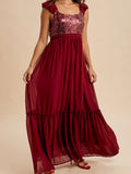 Contrast Sequin Maxi Dress in Merlot