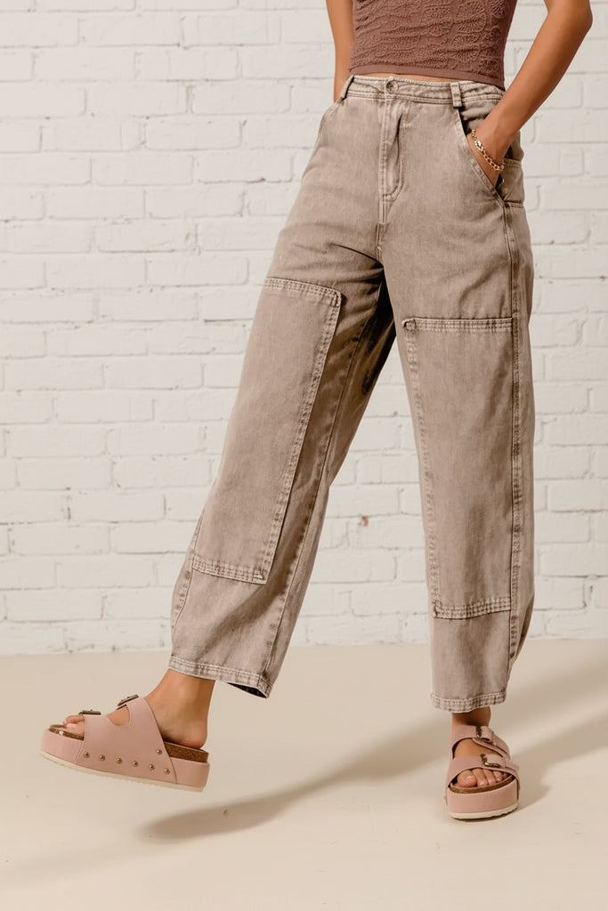 Mineral Washed Mid Rise Barrel Pants