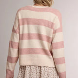 Striped Button Front V-Neck Cardigan Sweater