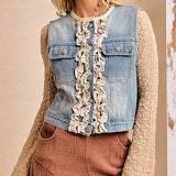 Washed Denim Ruffle Layering Vest
