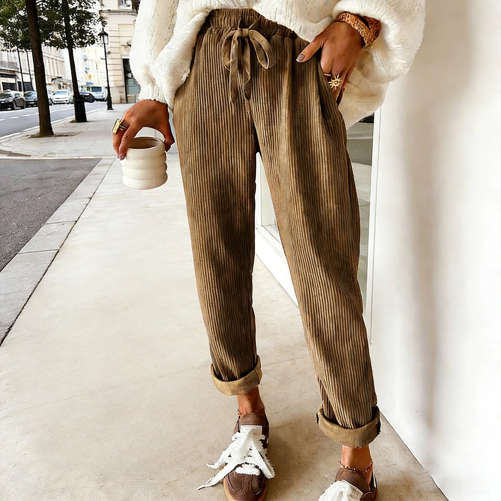 Casual Solid-Color Skinny Pants- Khaki