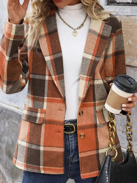 Check vintage button lapel blazer