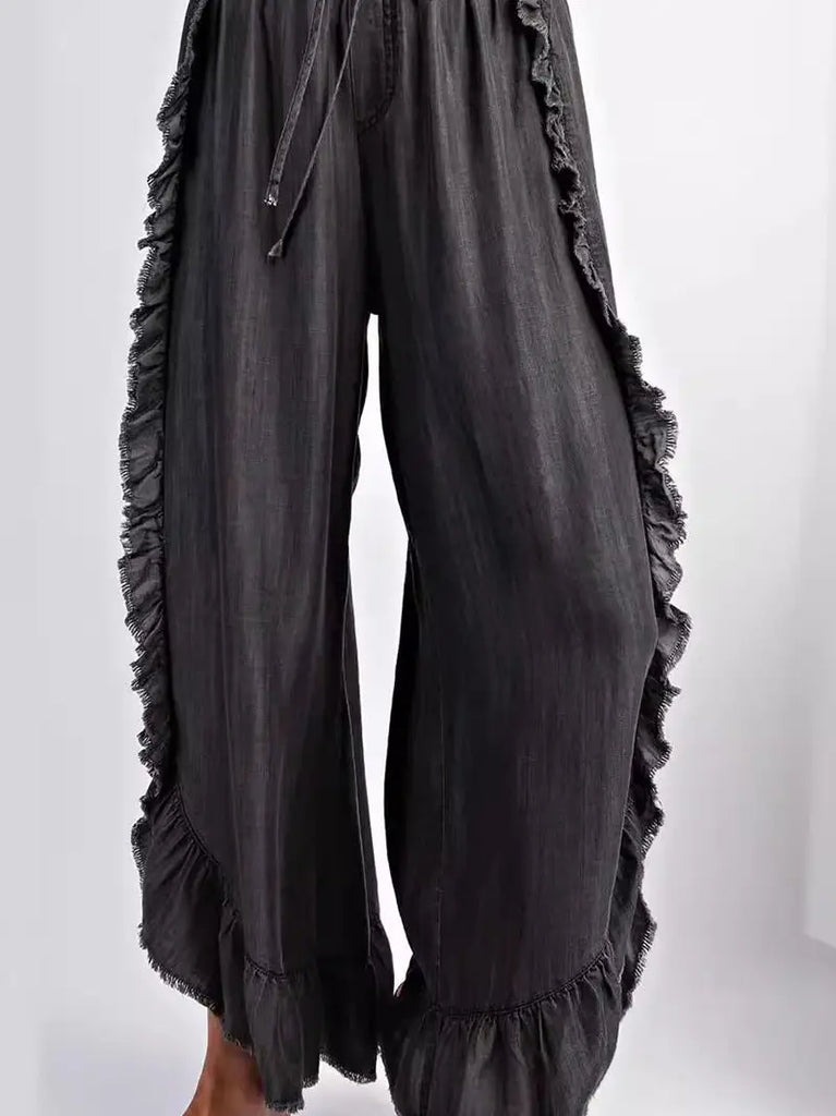 Ruffled Wide Leg Casual Pants