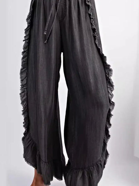 Ruffled Wide Leg Casual Pants