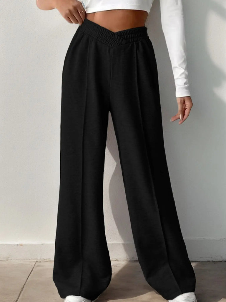 High-Waisted Solid Color Wide Leg Pants For Women