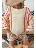 Striped Detail Wide Sleeve Lightweight Knitted Sweater