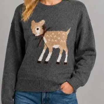 Ribbon Bow Fawn Sweater in Charcoal