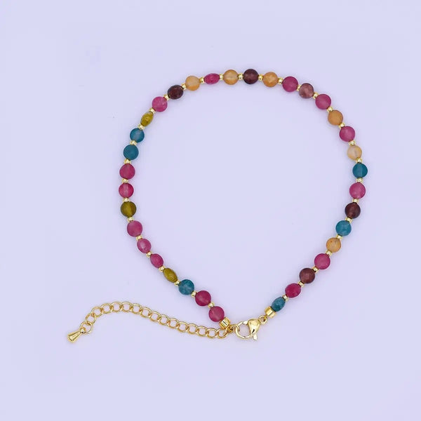 24K Gold Filled Multicolor Natural Gemstone Round Bead Bracelet