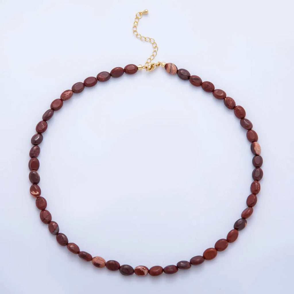 18K Gold Filled Red Carnelian Oval Bead 15.5 Inch Necklace