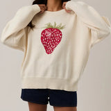 Long Sleeve Crew Neck Strawberry Sweater