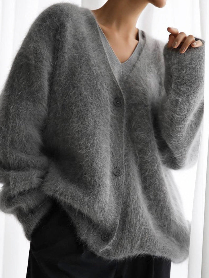 Faux Mink Knit Oversized Cardigan Soft Fluffy Sweater