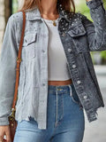 Distressed Two Tone Denim Corduroy Studded Jacket