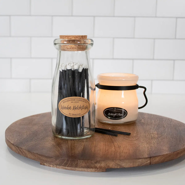 Milkhouse Wooden Matchsticks in small Milk Jar