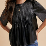Leather Pin Tuck Detail Blouse