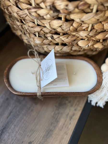 Rush River Deep Oblong Smooth Wood Bowl Candle