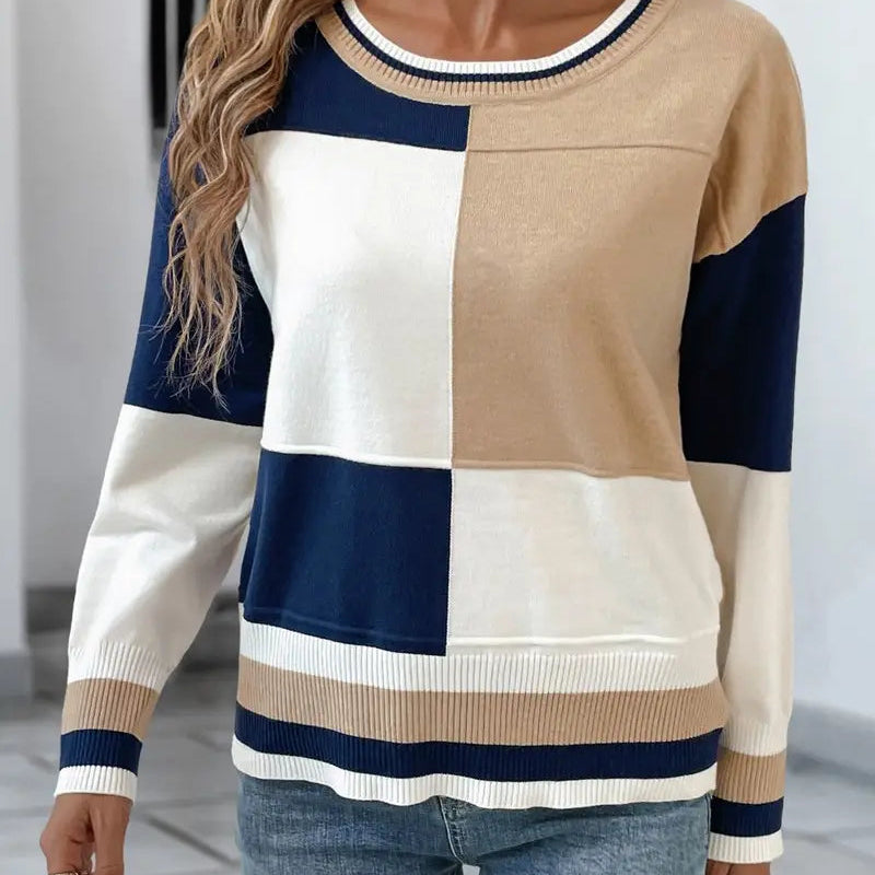 Colorblock Crew Neck Knit Sweater