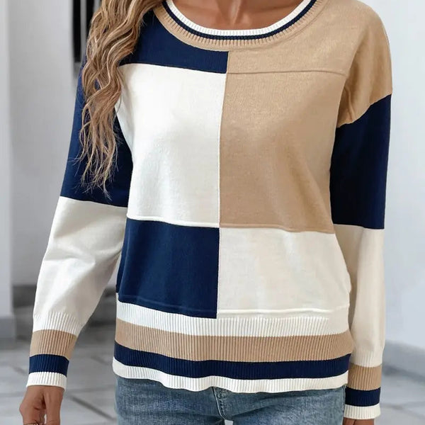 Colorblock Crew Neck Knit Sweater