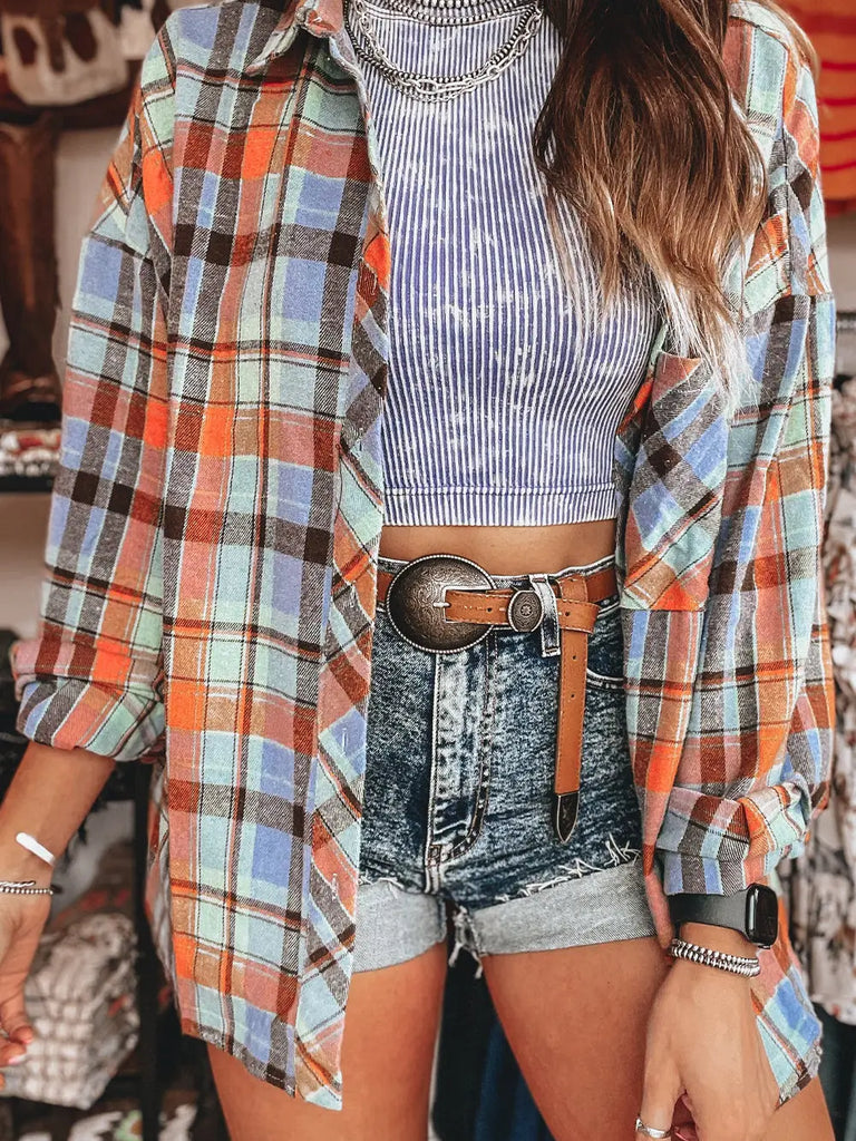 Women's Plaid Print Loose Vintage Shirt