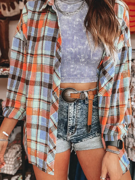 Women's Plaid Print Loose Vintage Shirt