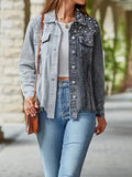 Distressed Two Tone Denim Corduroy Studded Jacket