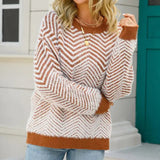 Long Sleeve Brown Striped Pullover Sweater