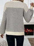 Black Contrast Color Pattern Lantern Sleeve Sweater