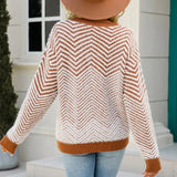 Long Sleeve Brown Striped Pullover Sweater