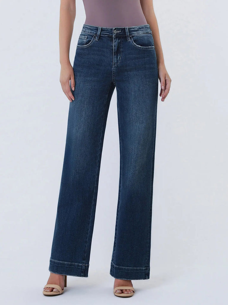 Flying Monkey High Rise Trouser Hem Wide Leg Jeans