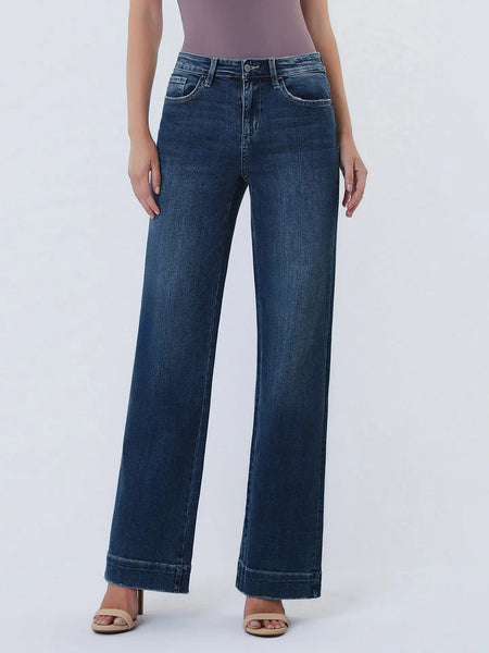 Flying Monkey High Rise Trouser Hem Wide Leg Jeans