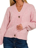 Three Button Sweater Cardigan- Rose Pink