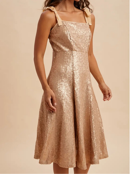 Flare Sequin Dress in Champagne