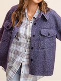 Textured Fuzzy Fabric Button Down Jacket (Space)